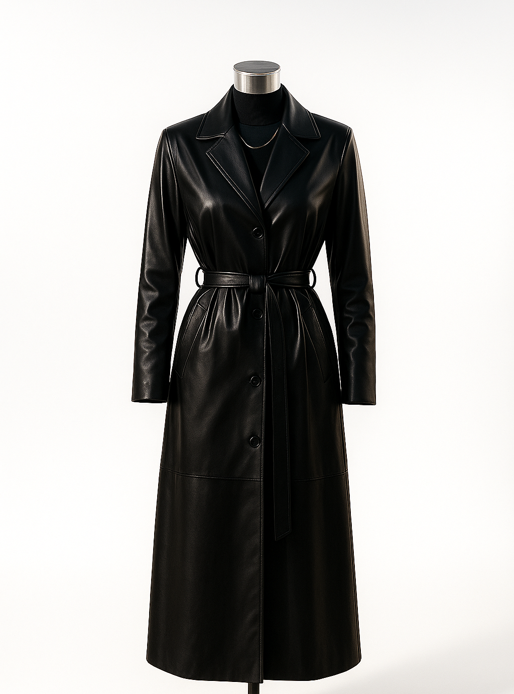 Trenchcoat aus schwarzem Kunstleder