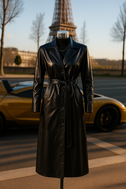 Trenchcoat aus schwarzem Kunstleder
